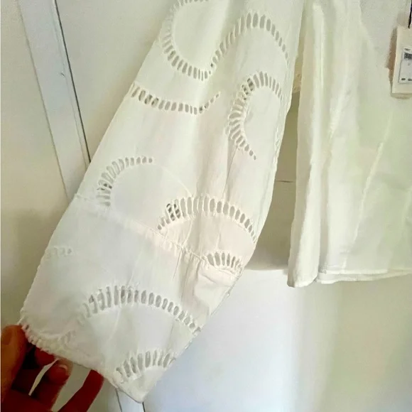 NWT 7 For All Mankind Women Cotton Balloon Sleeves Eyelet Top White Size S - Picture 3 of 15